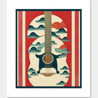 Acoustic Guitar Japanese Style Abstract Artwork Posters and Art